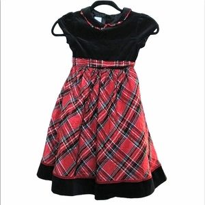 Talbot's kids vintage Black Velvet red plaid dress